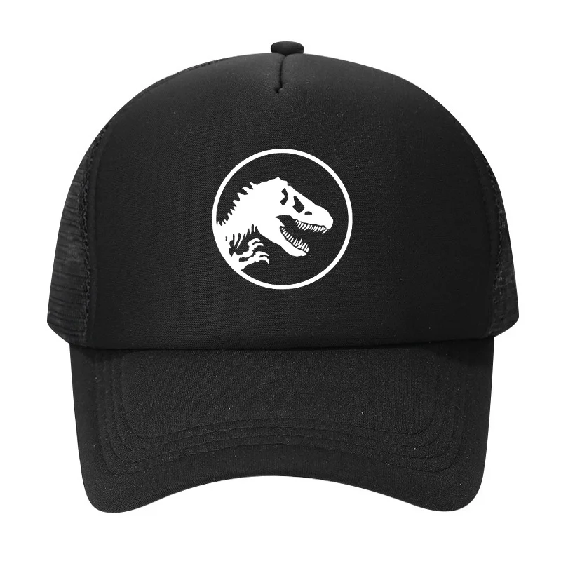 Print Jurassic Dinosaurs Trucker Hats Bulk Mesh Baseball Cap Polyester Sunscreen Mesh Hat for Men Women Black Sun Caps Snapcap