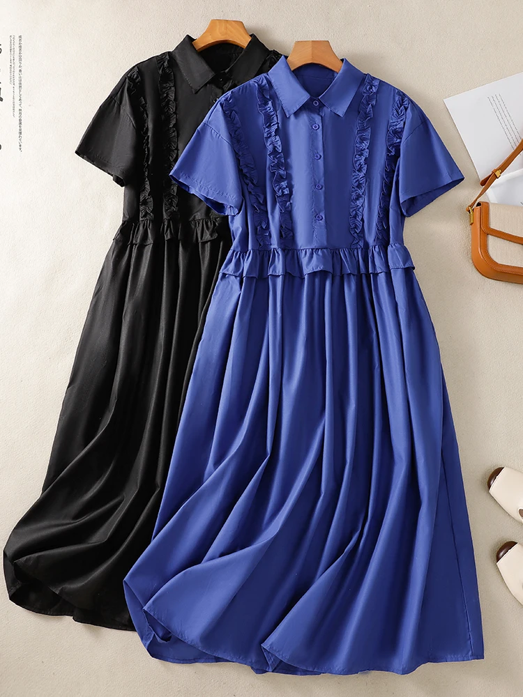 

Elegant Simple Color Women's plus Size Fashion Youthful Lightweight Slimming Long Dress Trendy Artistic Style Casual Su...