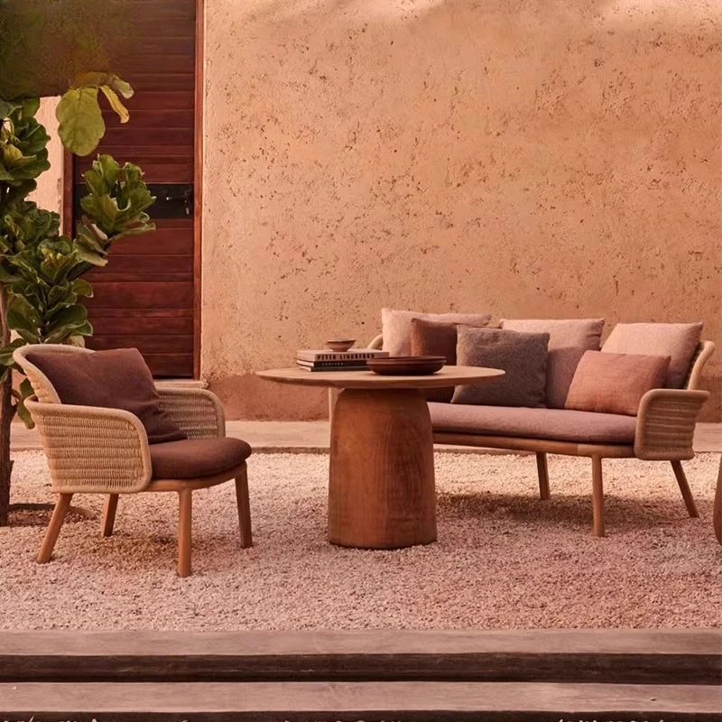 

Outdoor Sofa Solid Wood Rattan Weaving Garden Courtyard Balcony Outdoor Teak Coffee Table Villa Hotel Combination