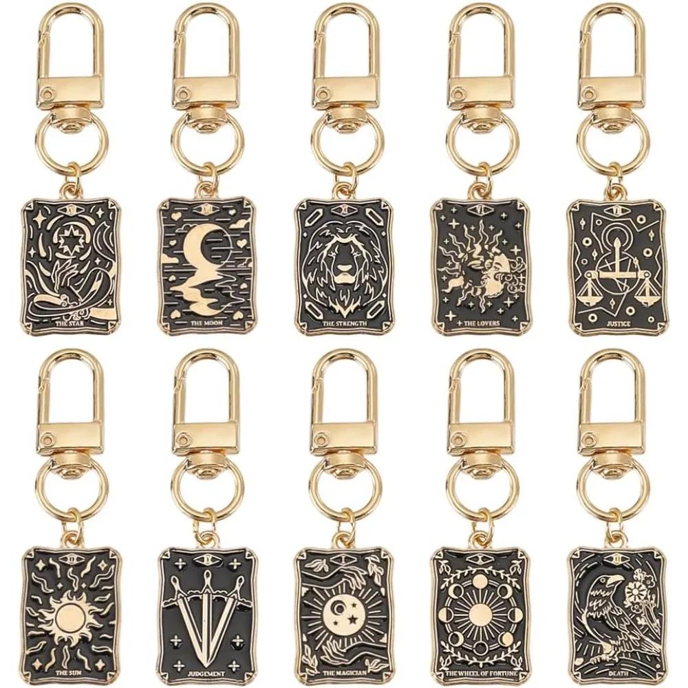 10Pcs Tarot Charms 62mm Rectangle Card Keychain Golden Black Keychain Charms Card Pendants making kit