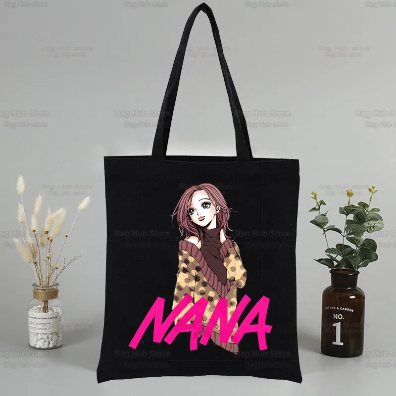 Pedras pretas NANA Osaki Anime Tote Bag, Sacos de lona unisex do curso, Eco Shopping Bag dobrável, design original