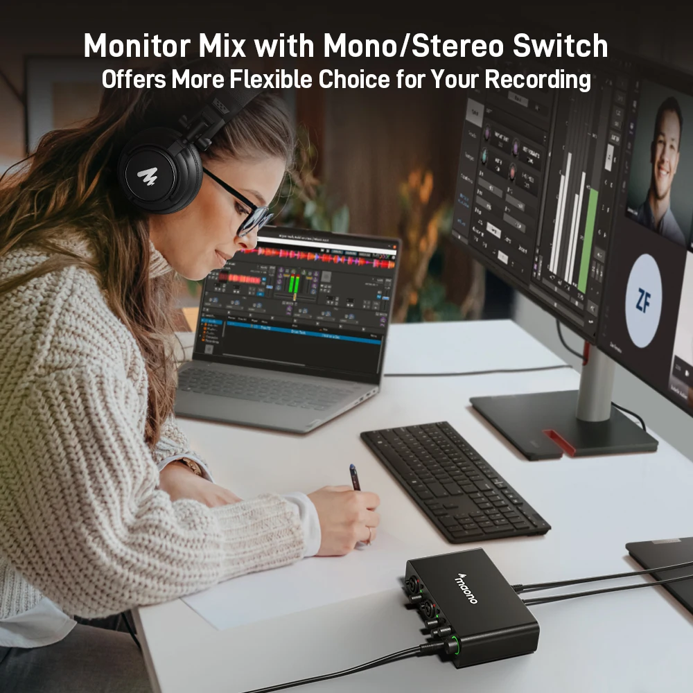 MAONO PS22 Programmable Audio Interface Recording Microfono Routing Software Monitor Headsets for Podcasting Recording Interview