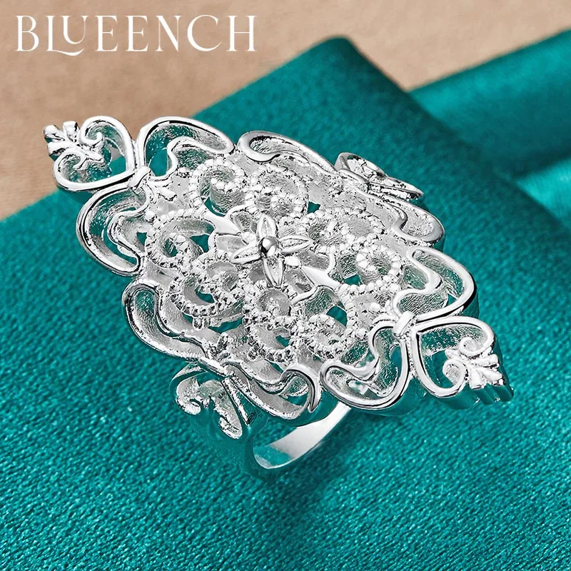 Blueench 925 Sterling Silver Flower Ring For Ladies Wedding Wedding Party Fashion Personality Jewelry