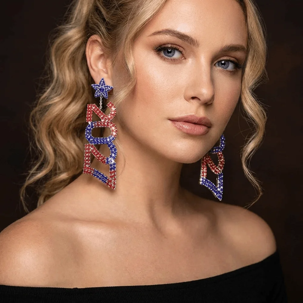 Luxury Elegant 2027 Digital Earrings Rhinestone Long Drop New Year Earrings Fashion Shiny Long Drop Earring Women
