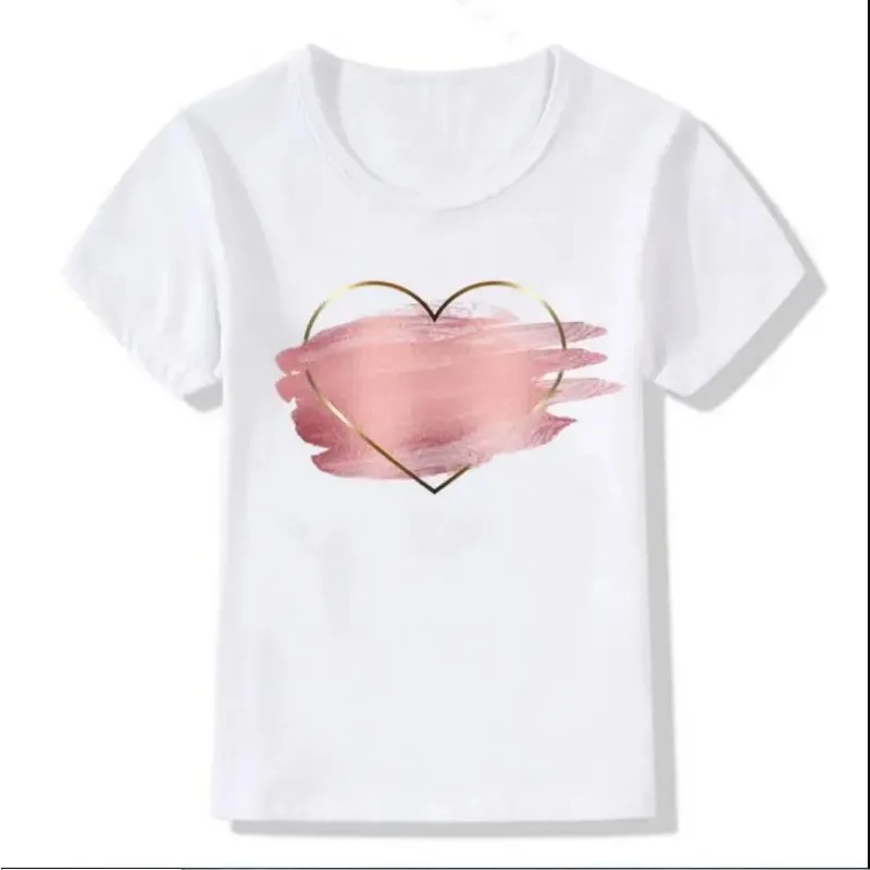 New Baby Kids T Shirt Soft Short Sleeve Kids Tshirt Simple Rainbow Heart Print Toddler Girl Tops Clothes