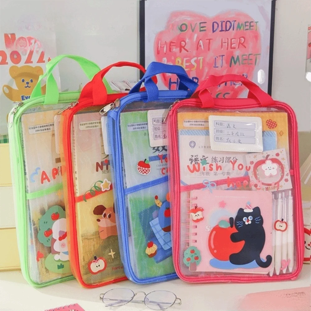 لطيف الحيوانات سعة كبيرة A4 حقيبة تخزين القرطاسية مع مقبض شاش شفاف سستة حقيبة سميكة مجلدات الملفات استخدام الطلاب #1