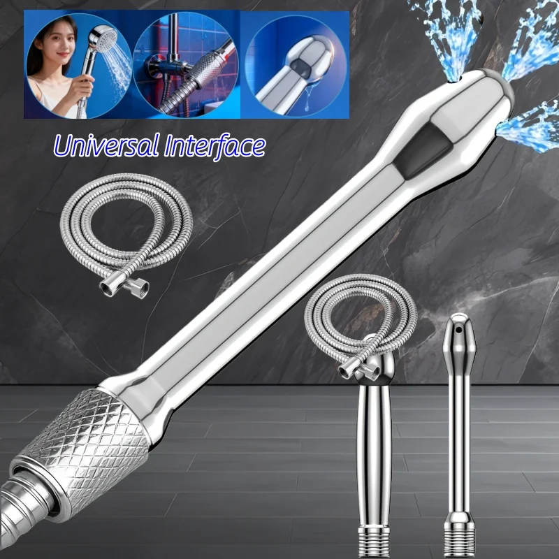 Chuveiro de Mão Portátil em Aço Inoxidável com Duas Saídas, Modelo Universal para Banheiro, Academia e Uso Doméstico