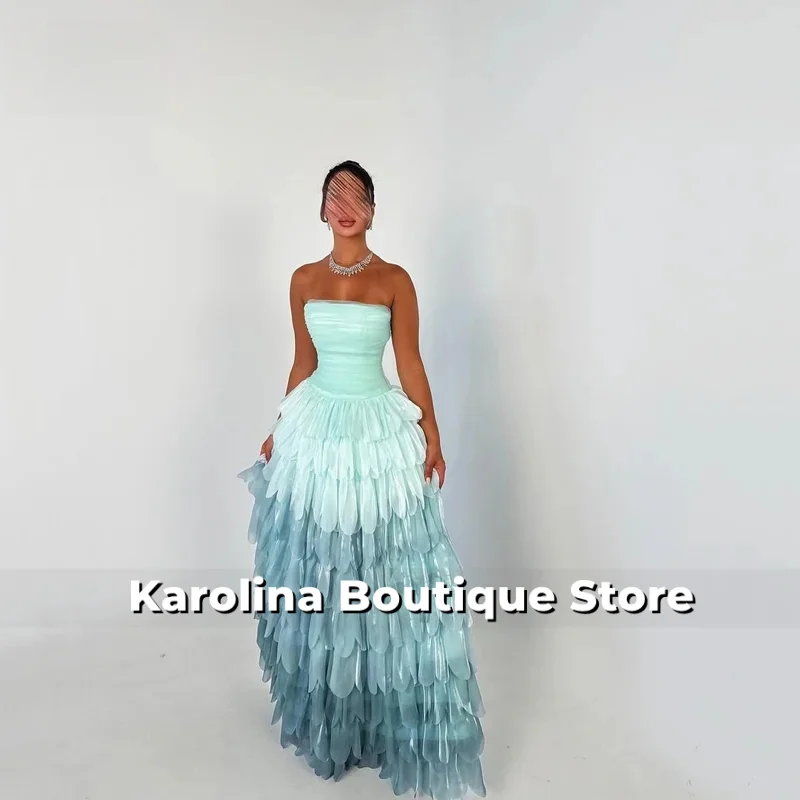 

Tiered Gradient Color A Line Prom Gowns Strapless Party Gown Floor Length Evening Dress vestidos de festa Customized
