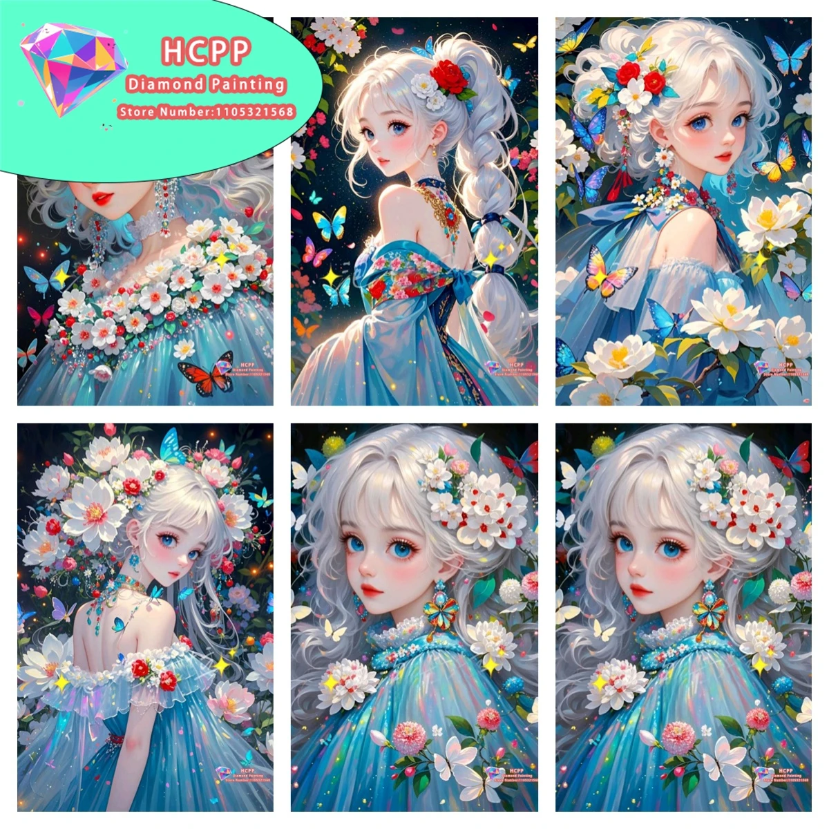 Japanisches Cartoon-Mädchen Diamant-Malerei-Set Quadratische Runde Diamanten 5D DIY Blumen-Schmetterling-Mosaik Handgemachtes Kunstgeschenk Heimdekoration