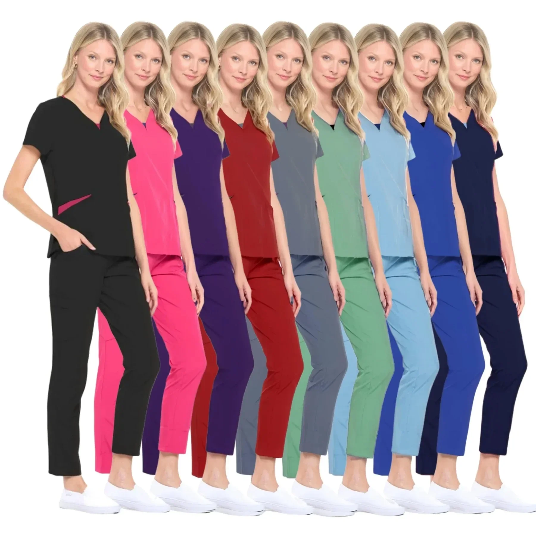 

Polychrome Beautician Uniform Medical Surgical Suits Woman Nursing Sets Scrub Top Pants Articles Nurse Uniform Clinical Workwear