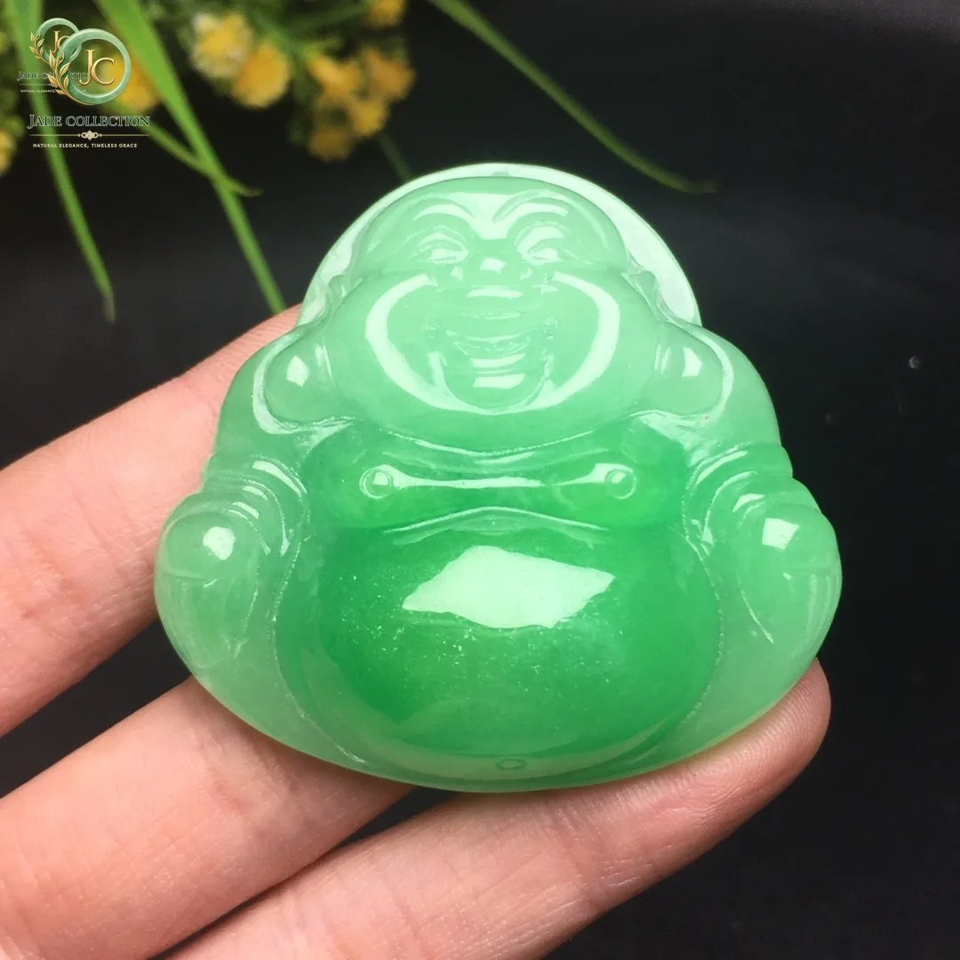 Green Jades Buddha Pendant With Rope Chain Grade A Myanmar Jadeite Buddha Fengshui Charms Necklace Sweater Chain Men Women