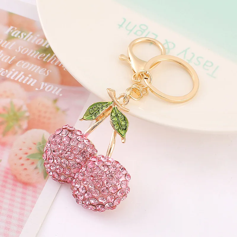 Creative Cherry Keychains Three-dimensional Rhinestone Fruit Keychain Exquisite Elegant Versatile Pendants Valentine's Day Gift