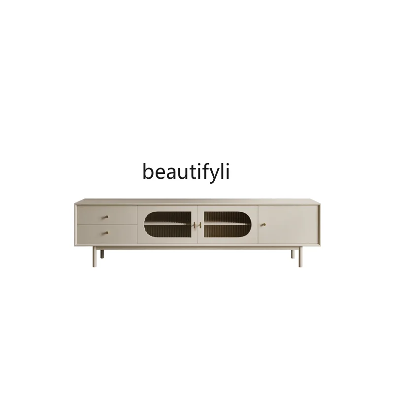 

French Entry Lux Cream Style Small Apartment TV Cabinet New Stone Plate TV Cabinet and Tea Table Combination cabinet furniture