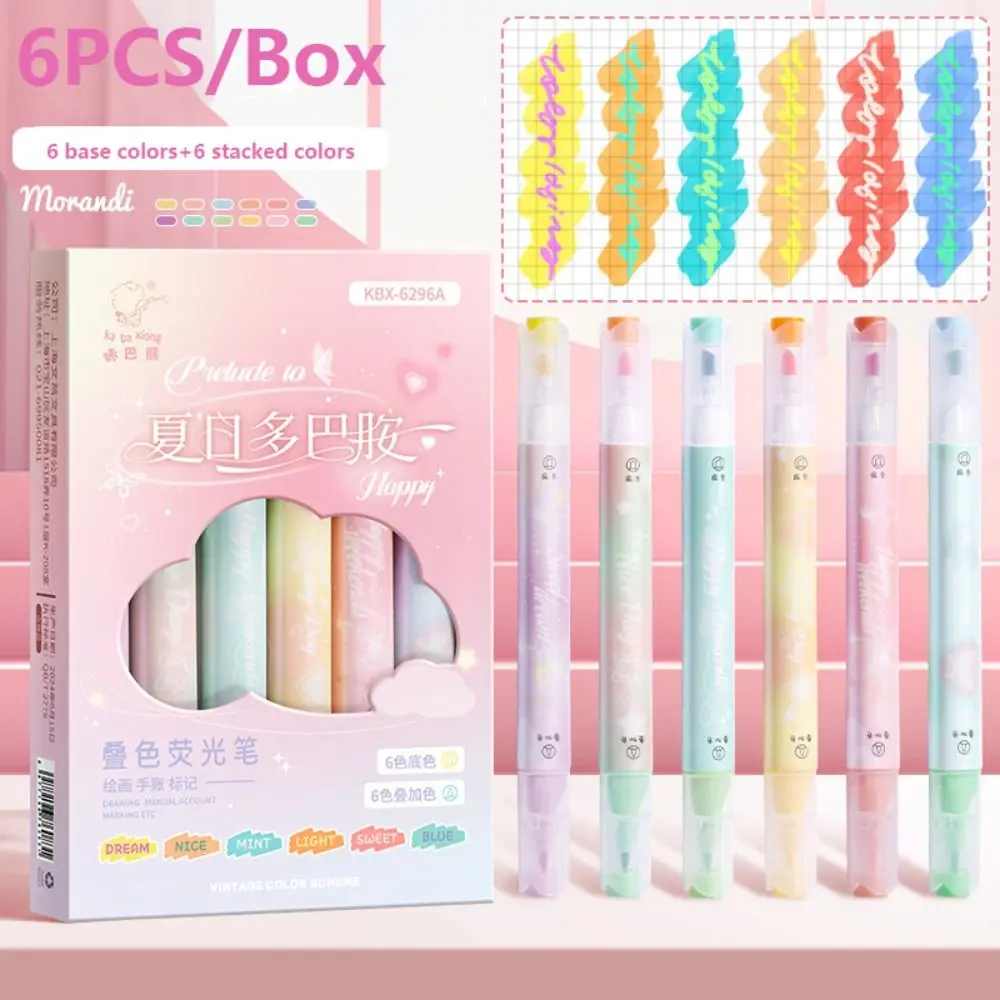 

6PCS Double Head Highlighter Eye Protection Stackable Coloring Color Marker Pen Stationery Graffiti Fluorescent Pen Boys/Girls