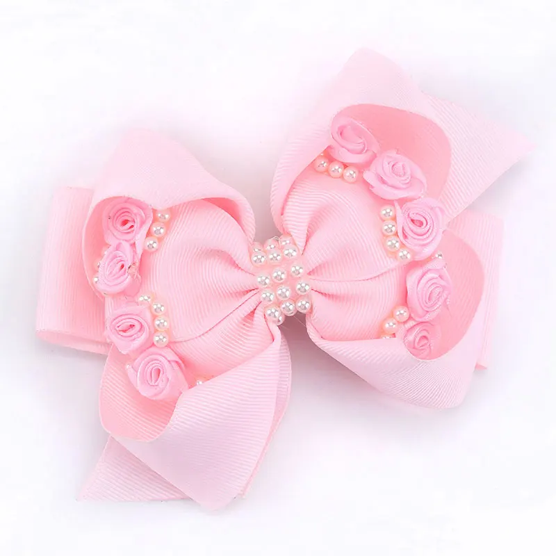 New Korean Pearl Bow Hair Clips For Kids  Boutique Pink Flower Hairpins Headwear Sweet Barrettes Children Hair Styling Tools