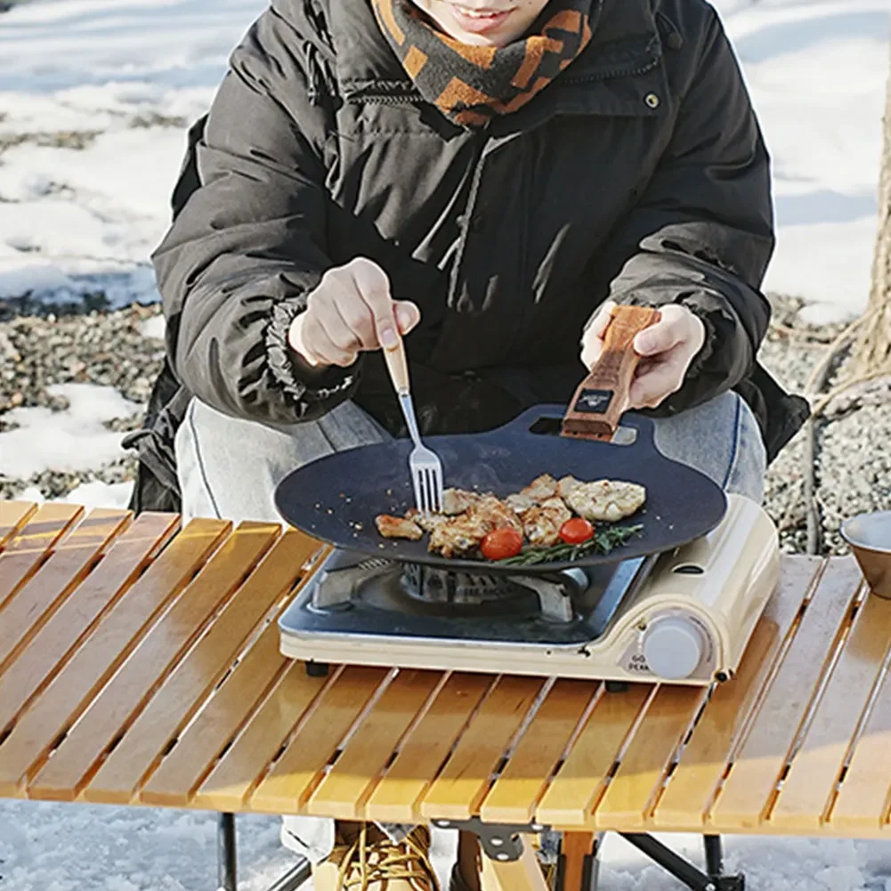 Outdoor-Grillpfanne aus Naturholz mit abnehmbarem, hitzebeständigem Anti-Verbrühungs-Griff, BBQ-Plattenklammer, tragbares Camping-Kochwerkzeug – Detail 1