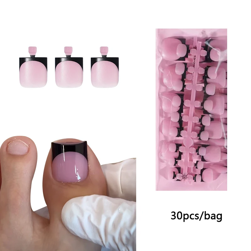 30pcs Square ToeNail Tips Summer French Gradient False Toe Nails Wearable Short Square Foot Nails Set Press On Nail 5
