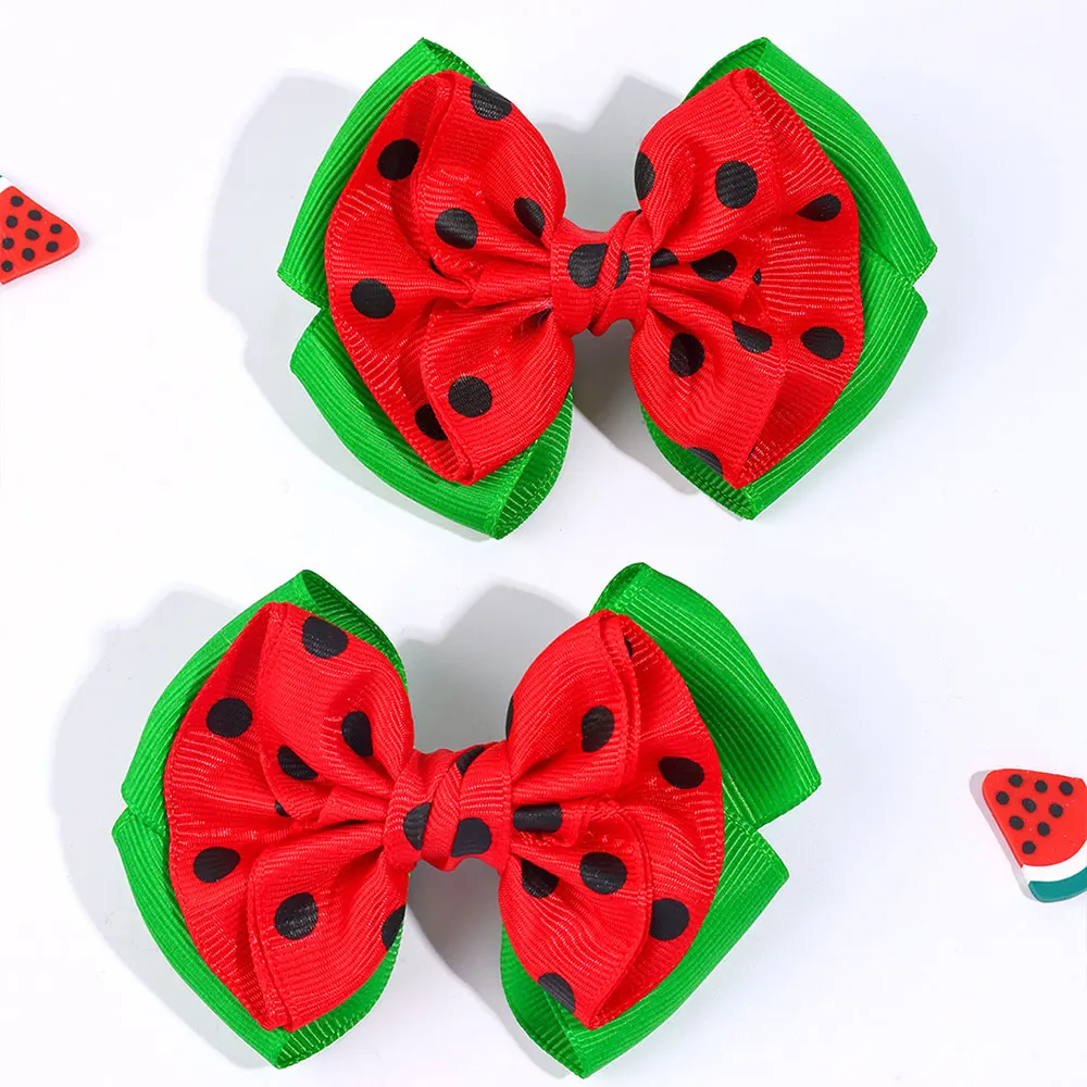 2pcs/set Ribbon Watermelon Bows Hair Clip For Kids Handmade Girls Hairpins Barrettes Children Headwear Hair Accessories