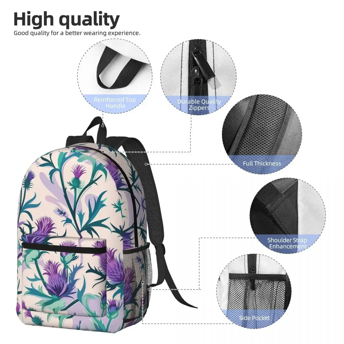 Scotch Thistle Plant Design Backpack Daypack Large Capacity Kids BookBag School Bag Shoulder Bags for Men Women