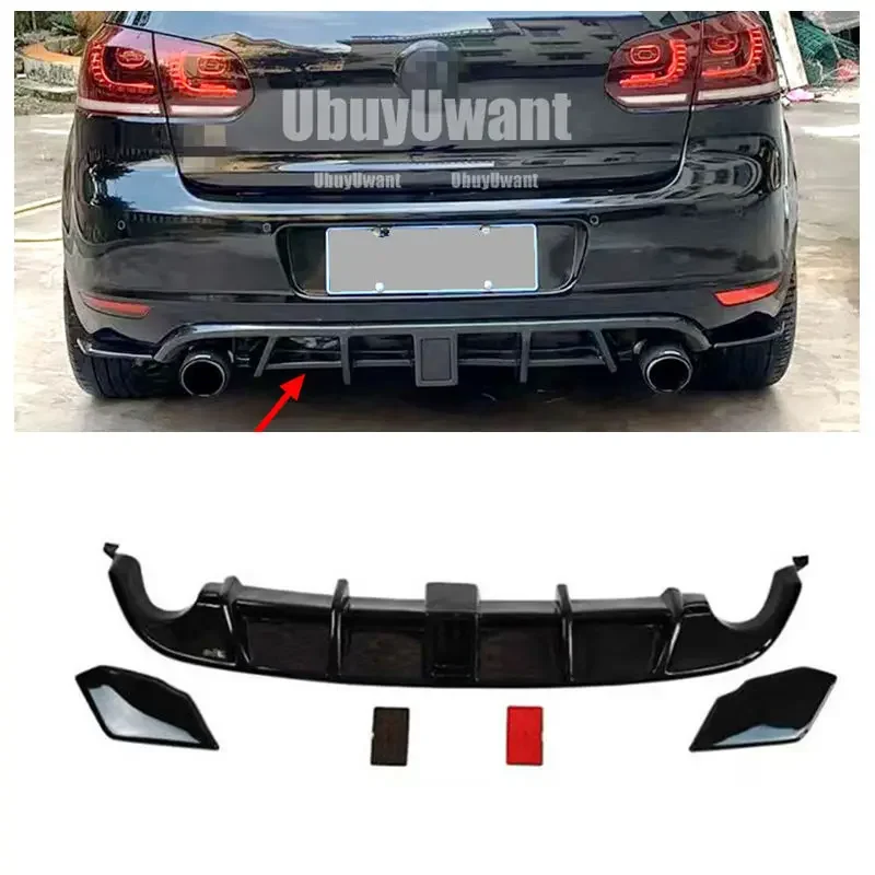

Glossy Black Car Body Kit Lip Bumper Spoiler Plastic Splitter For Volkswagen Golf MK6 GTI Rear Diffuser 2008-2013