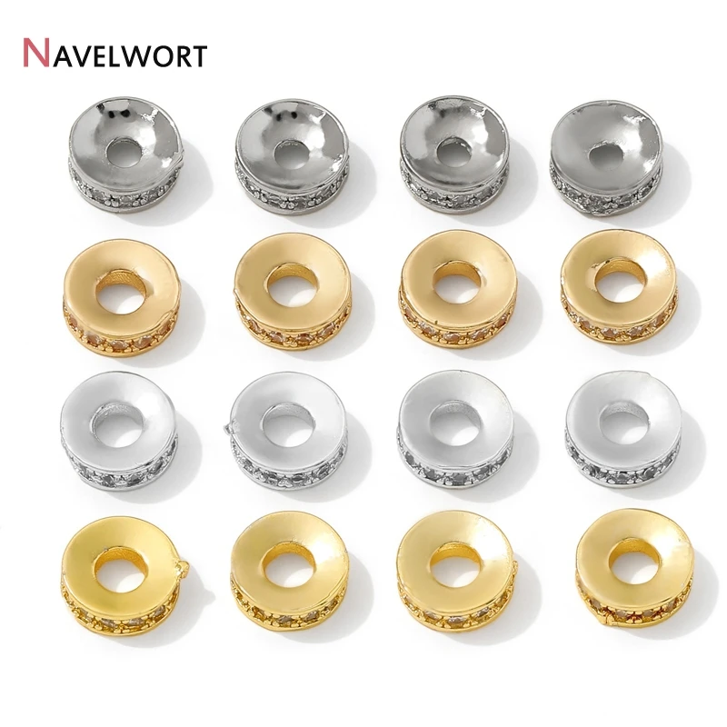 14K/18K Gold Plated Brass With Zircon Spacer Beads Metal Flat Beads For Fashion Bracelet Making Accessories Jewelry Findings view 3