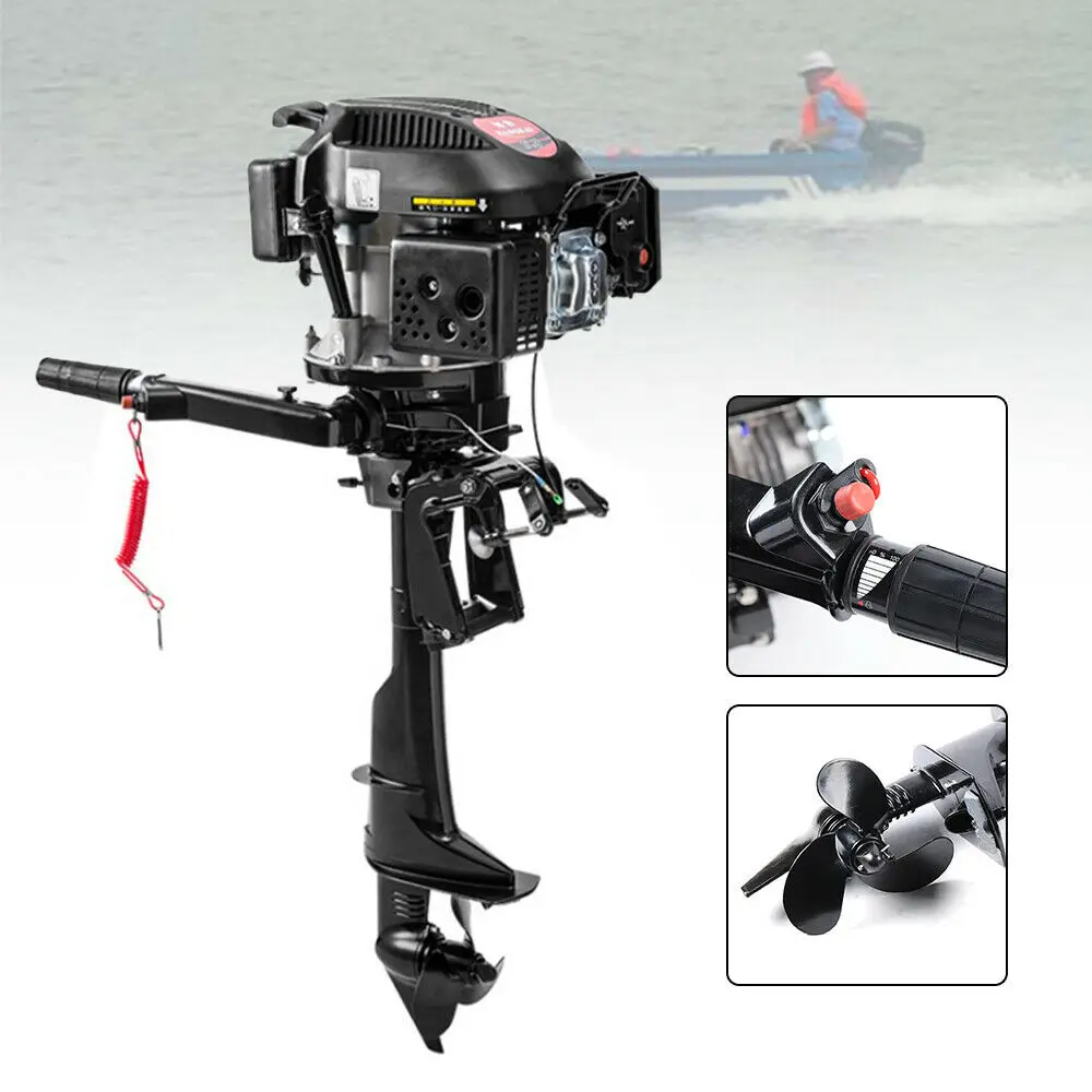 6HP 4 Stroke Outboard Motor 140CC 3.75KW Inflatable Fishing Boat Engine with TCI Air Cooling System 15" Short Shaft 4500-5500RPM