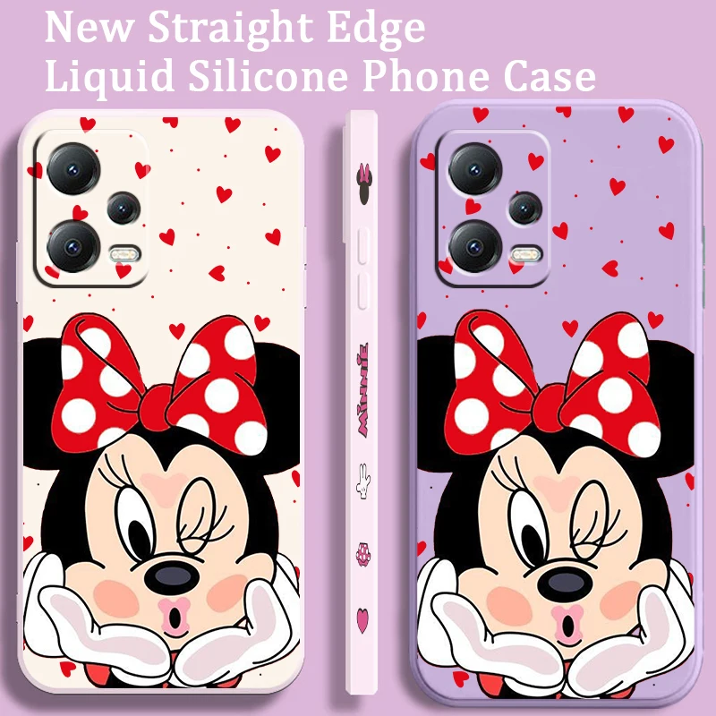 Minnie Daisy Cute Disney Liquid Left Rope For Xiaomi Redmi Note 13 12 12S 12R 11 11T 11S 10 10S Pro Plus 5G Soft Phone Case