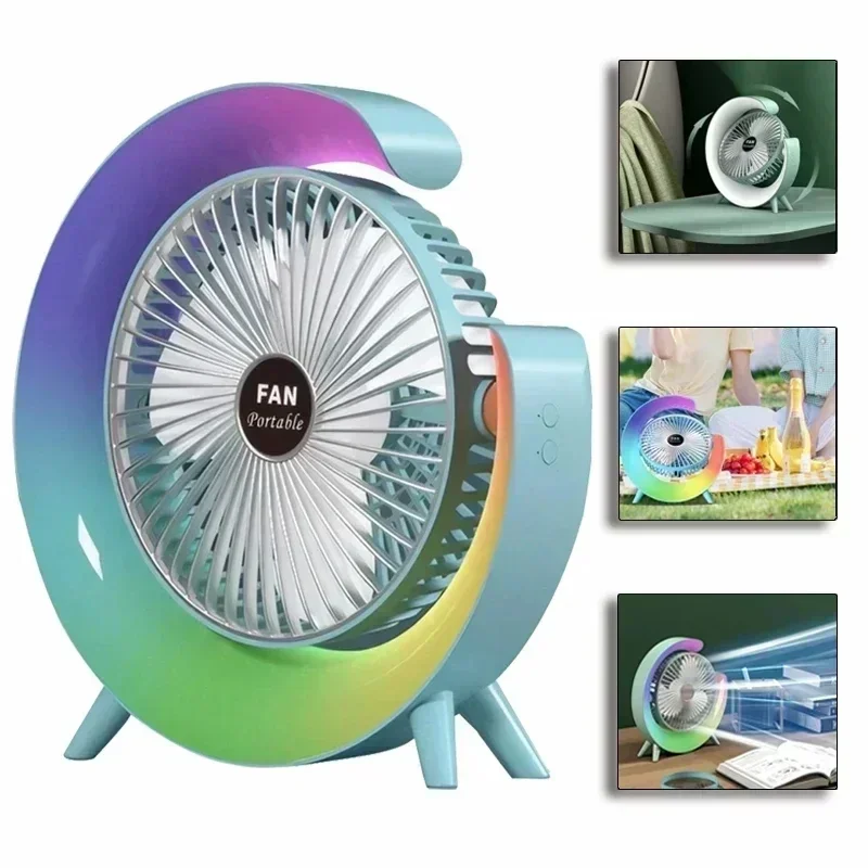 Xiaomi-ventilador portátil recargable por USB, dispositivo eléctrico con LED, 7 colores, 180 °, ajustable, 3 velocidades, para v