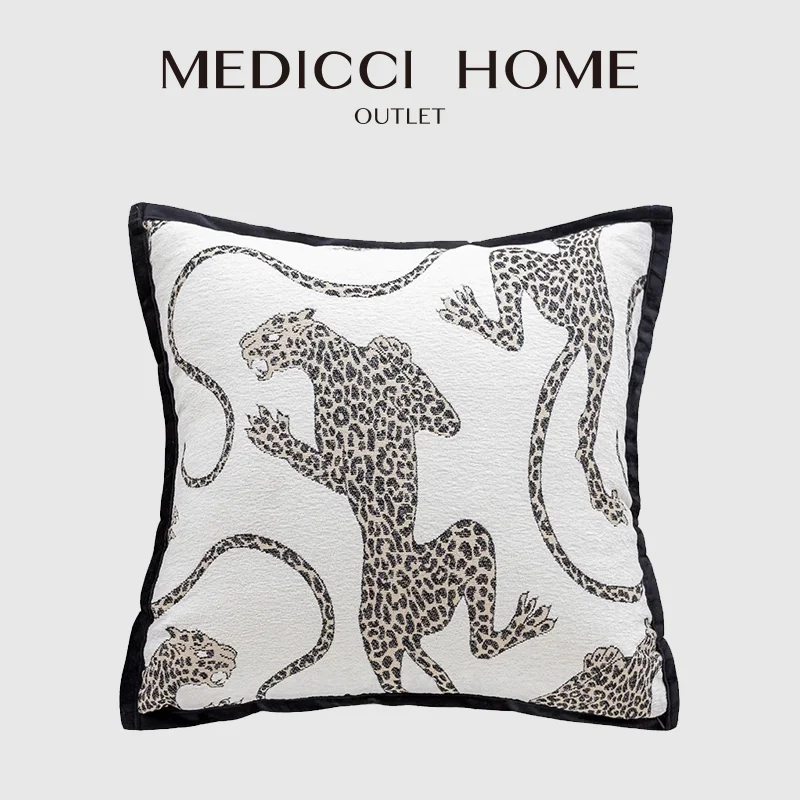 Medicci Home Luxurious Panthera Gold Chenille Cushion Covers Royal Menagerie Stunning Jacquard Pillow Case Whimsical Charm Decor