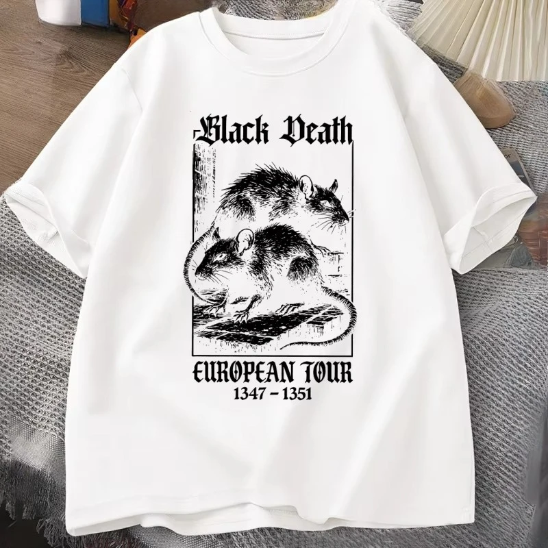 Black Death European Tour T-shirt Vintage Graphic T Shirts Gothic Rat Dark Art Tshirt Casual Short Sleeve Cotton Women Clothes
