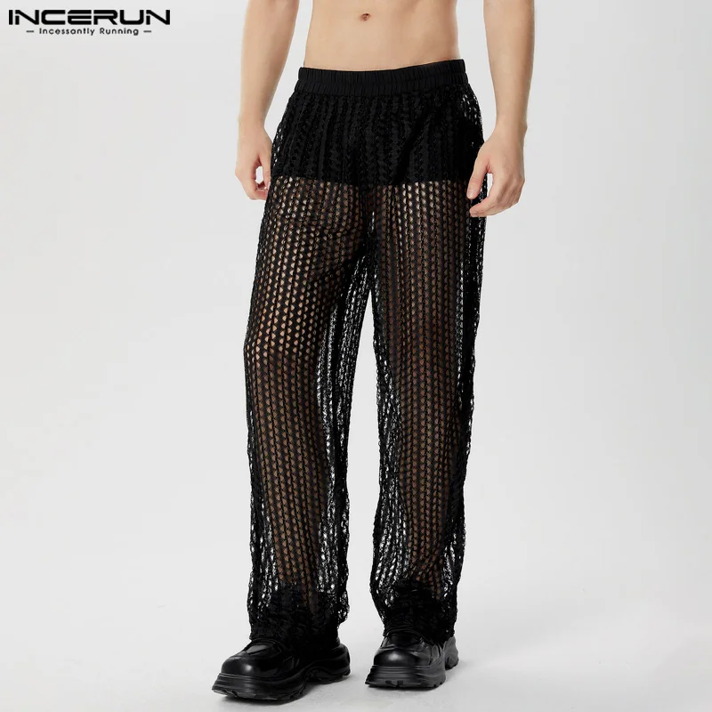 

INCERUN 2024 American Style Trousers Sexy Men's Thin Hollow Mesh Design Long Pants Casual Party Show Hot Selling Pantalons S-5XL