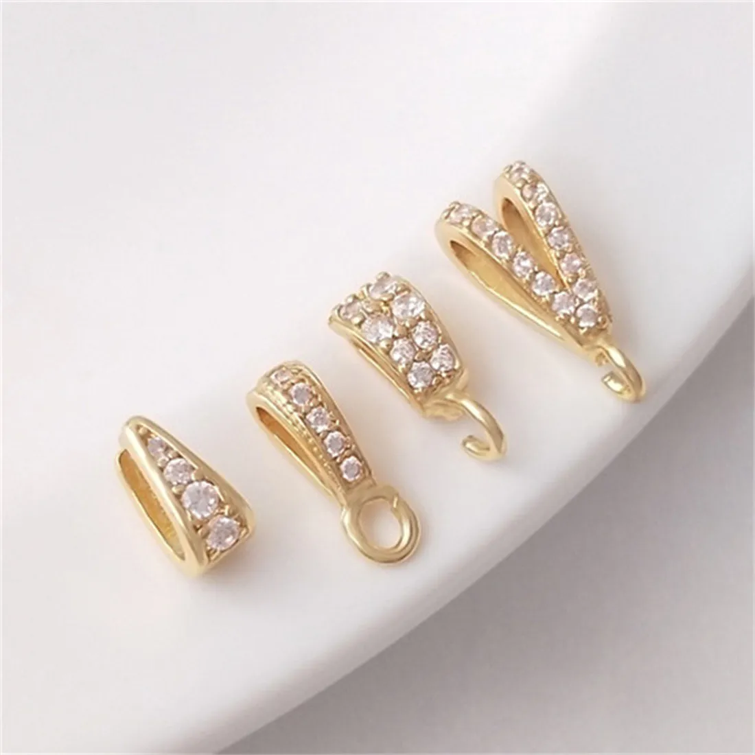 14K Gold Color Zircon Melon Seed Buckle Pendant Holder Handmade DIY Necklace Hanging Buckle Clip Jewelry Accessories C053