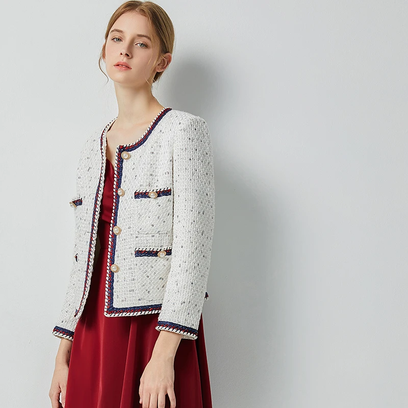 

Fragrant White Tweed Short Jacket Women's 2023 New Spring Autumn Retro Temperament Coats