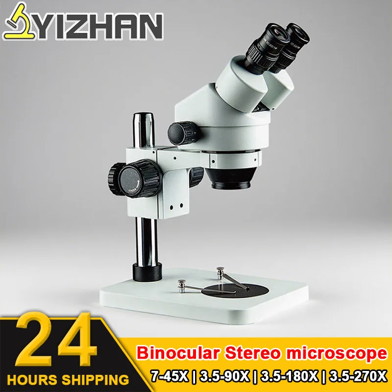 Yizhan 7x-45x microscópio binocular zoom ajustável microscópio estéreo inspecionar ferramentas de reparo de solda pcb com anel de luz 3.5-270x