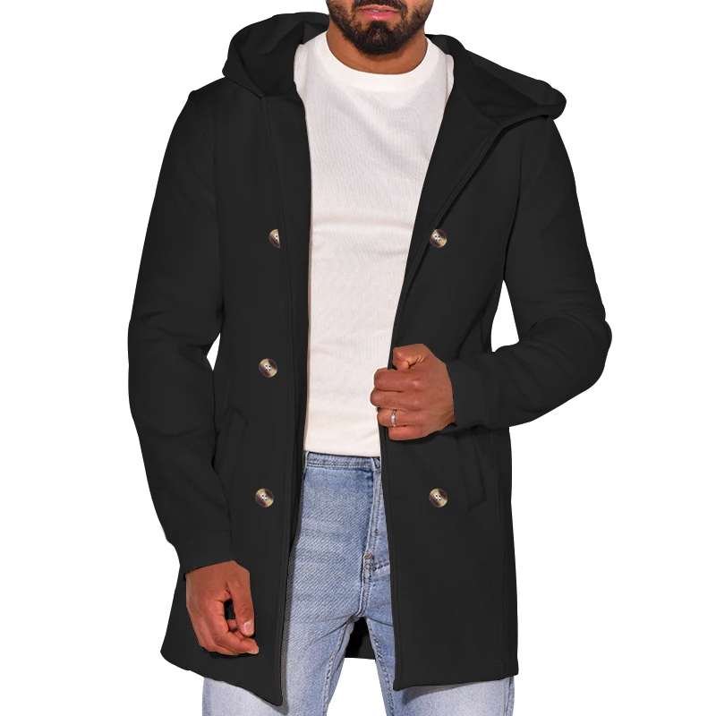 2024 Europe And The United States Autumn Men's Trench Coat Lapel Hat Retro Space Cotton Double Breasted Casual Trench Coat