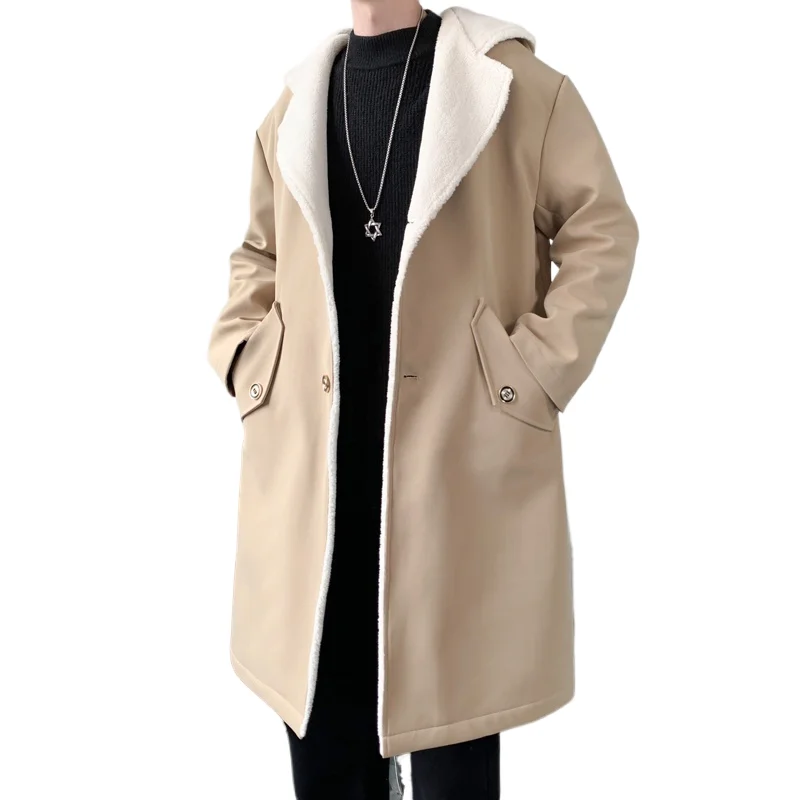 

Trendy Men's Overcoat Autumn Long-Sleeve Fashionable Casual Hooded Windbreaker with Fleece Lining Comfortable Versatile Jacket