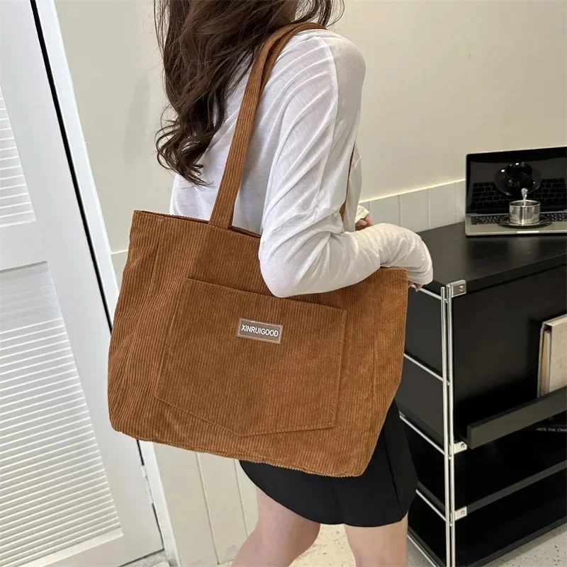 

Large Capacity Corduroy Shoulder Bag 2024 New Fashion Simple Handbag Leisure Student Side Bags for Woman