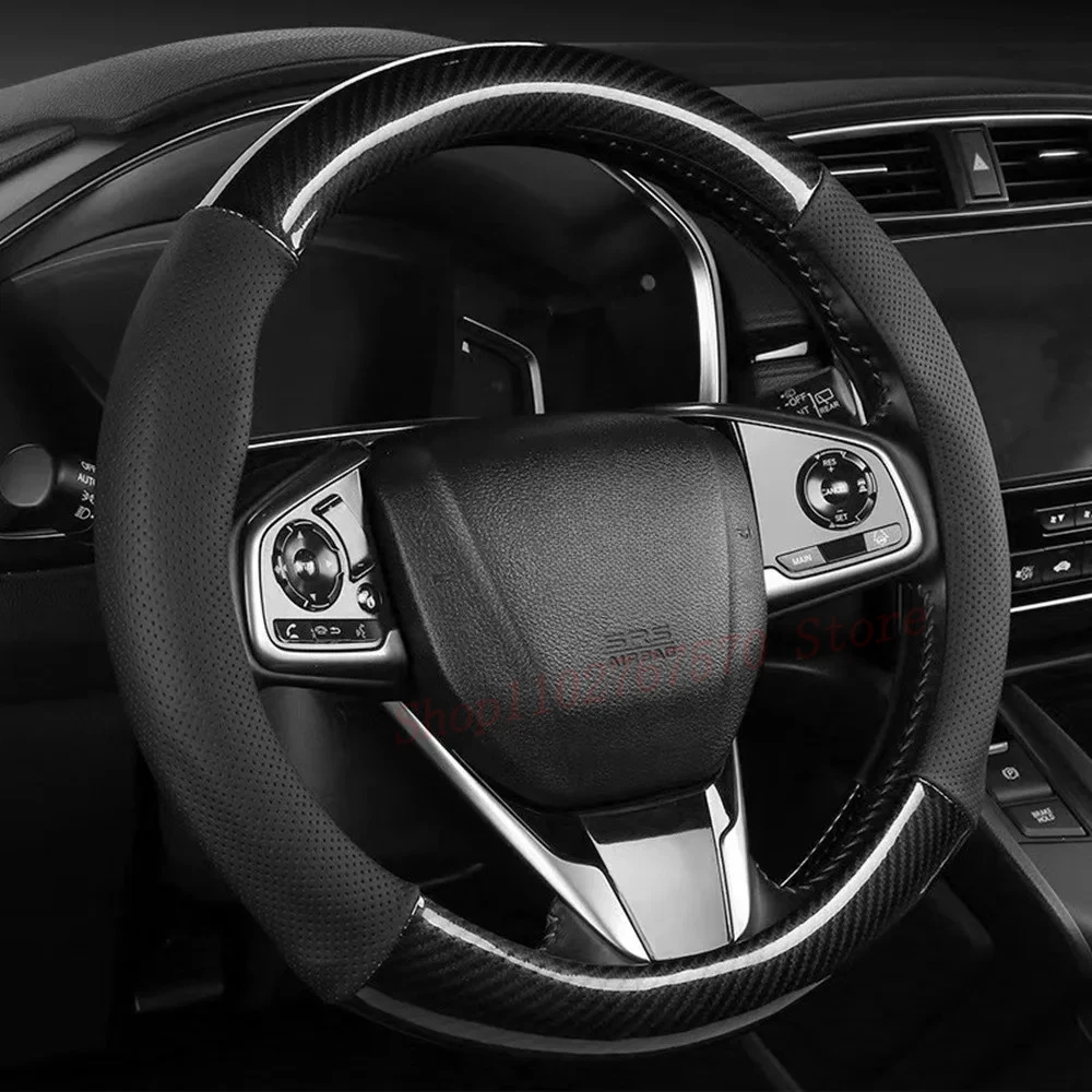 

Carbon fiber car steering wheel cover, breathable and sporty, all season universal anti slip and wear-resistant handle cover