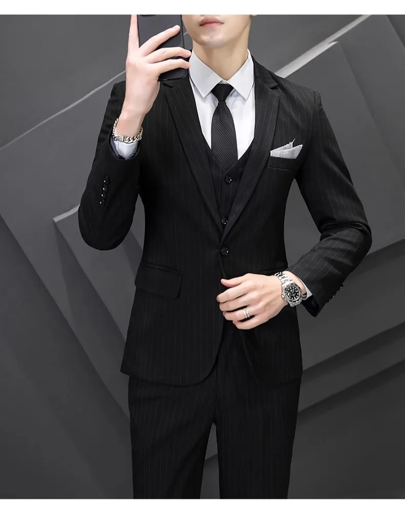 S-8027 Striped suit set for men, Korean version business slim fit dress, casual suit jacket