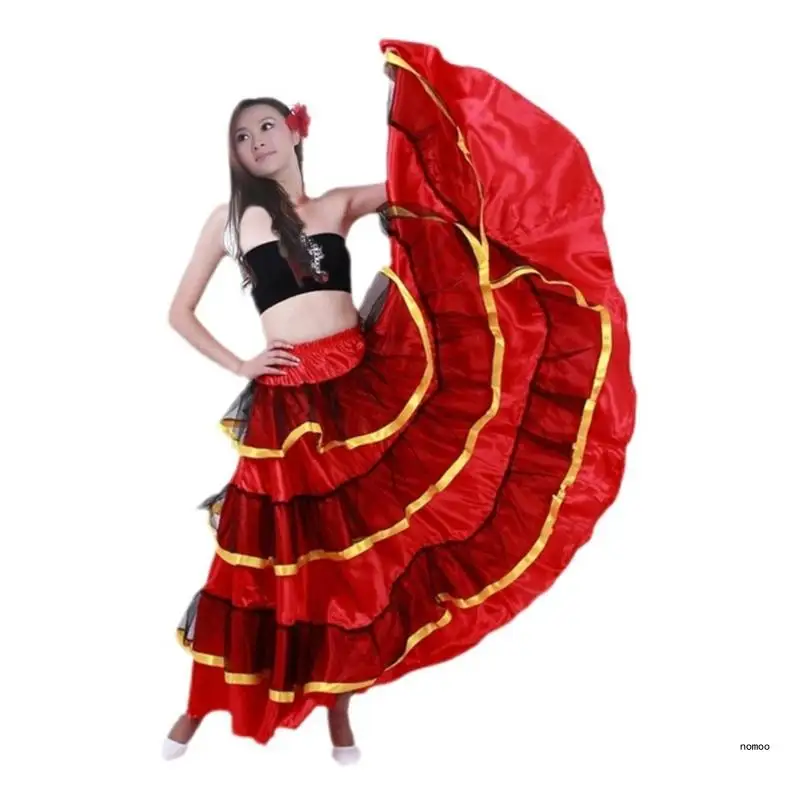 Womens Ballroom Twirling Long Skirt Belly Dance Skirt Flamenco Dance Skirt for Performances Halloween Costume Gifts