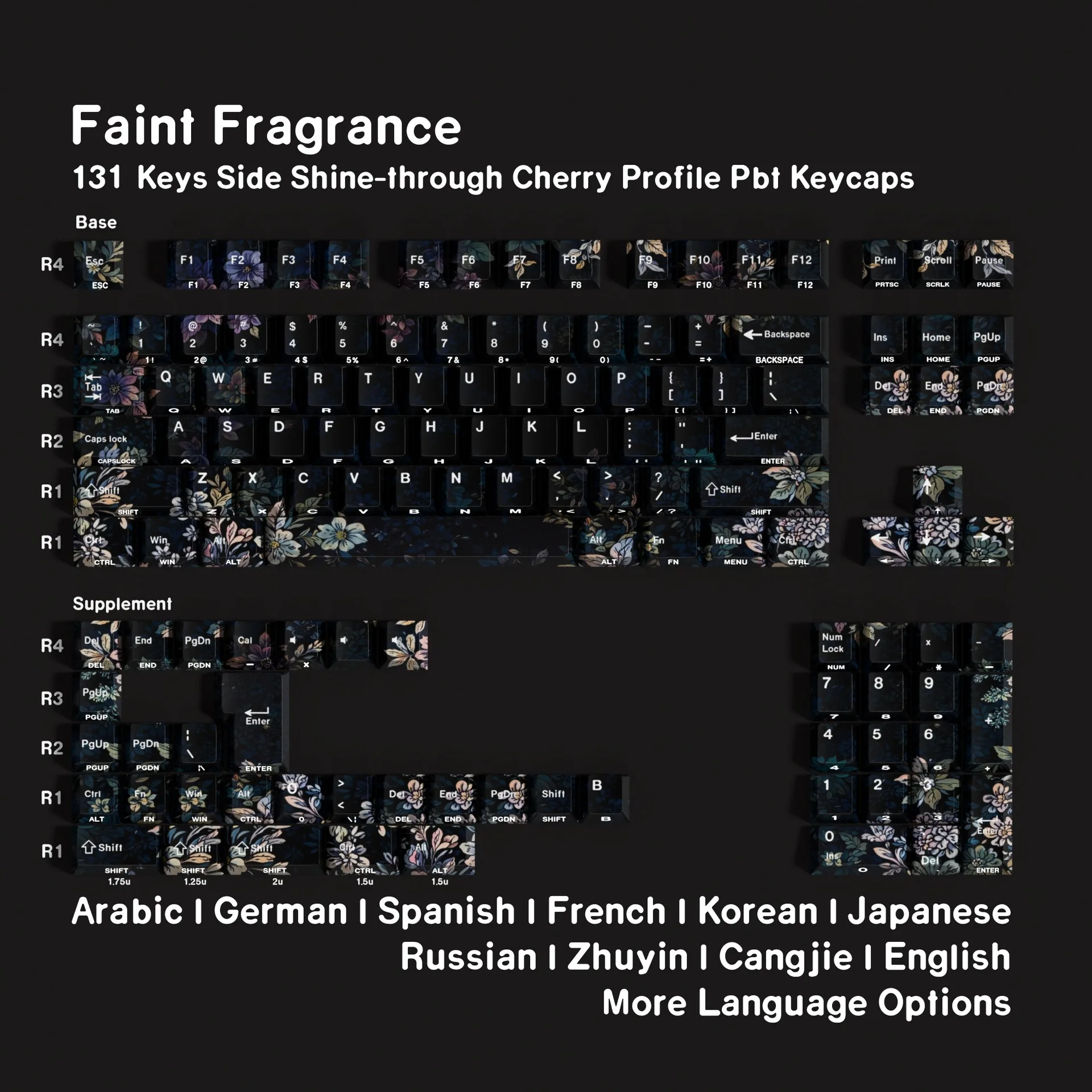 Flower Mechanical Keyboard Keycap Russian Spanish French German Japanese Korean Arabic Side Printed Cherry Profile PBT Keycaps