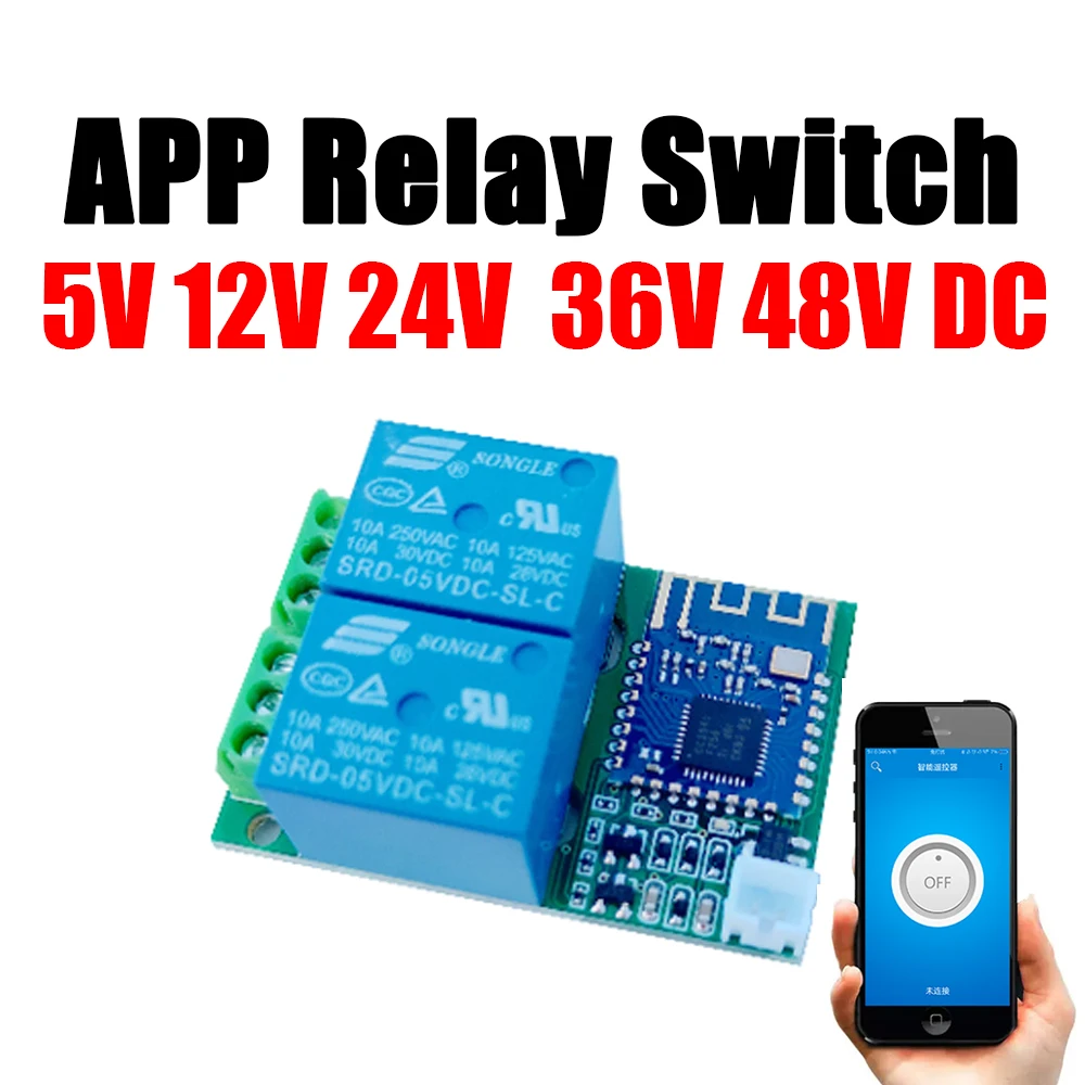 2-Way Smart Bluetooth Switch Relay Module DC 5V 12V 24V Mobile APP Wireless Remote Control For Car Key LIGHT Lock Motor Drive