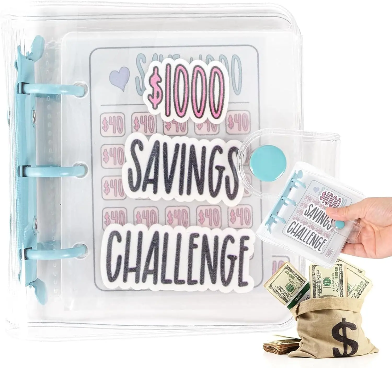 

100 Envelope Savings Challenge Binder, Mini $1000 Money Saving Challenge Binder with Cash Envelopes, Christmas & New Year Gift