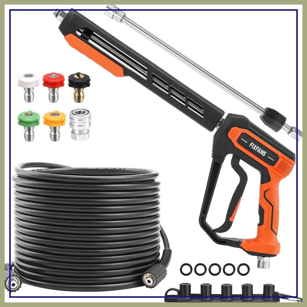 

50FT High Power Washer Gun & Hose Kit with 5 Nozzle Tips, M22 Fitting, Replacement Wand