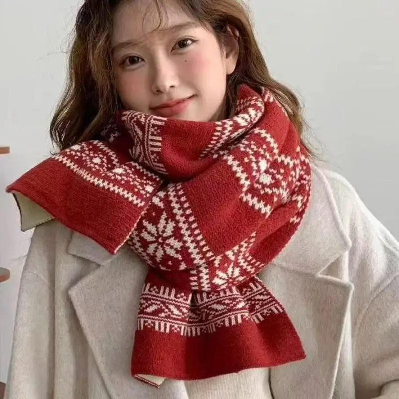 

Thickened Double-sided For Women Windproof Muffler Warm Shawl Knitted Scarf New Year's Christmas Accessories