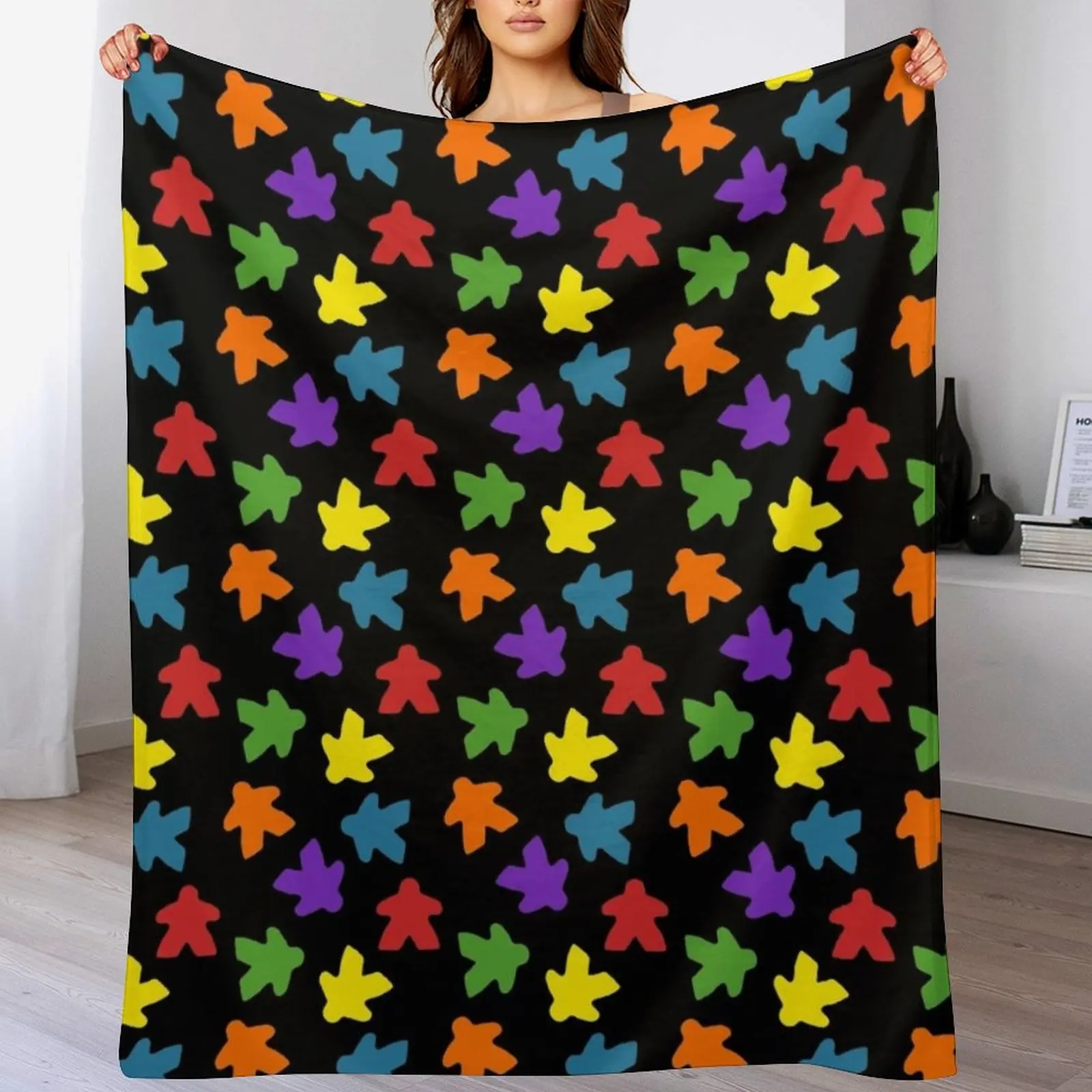 

Board Game Meeple Colorful Pattern Throw Blanket Beautifuls Multi-Purpose Nap Bed covers Blankets