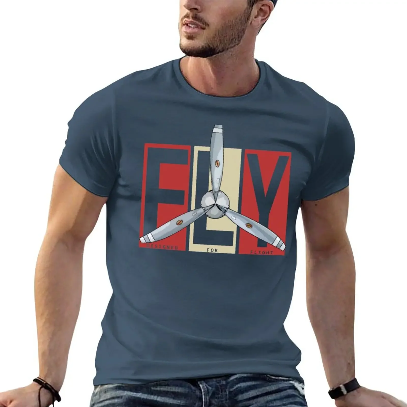 FLY Propeller Retro Designed For Flight Design T-shirt oversizeds Blouse men clothing