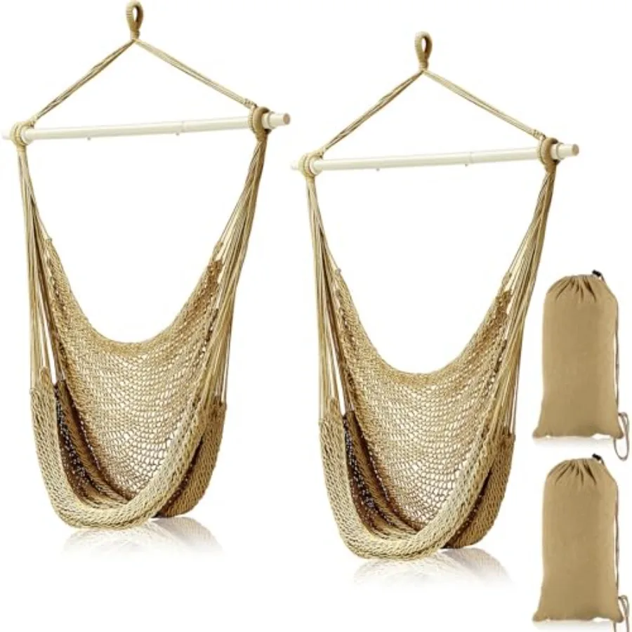 

Outdoor/indoor boho hammock chair, cotton rope weaving, beige, ultra-comfy with detachable 40-inch metal bars, 270lb capacity