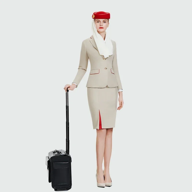 Women's Summer New Emirates Stewardess Uniform Professional Suit Interview Manager's Work Clothes Long Sleeve Suit + Skirt