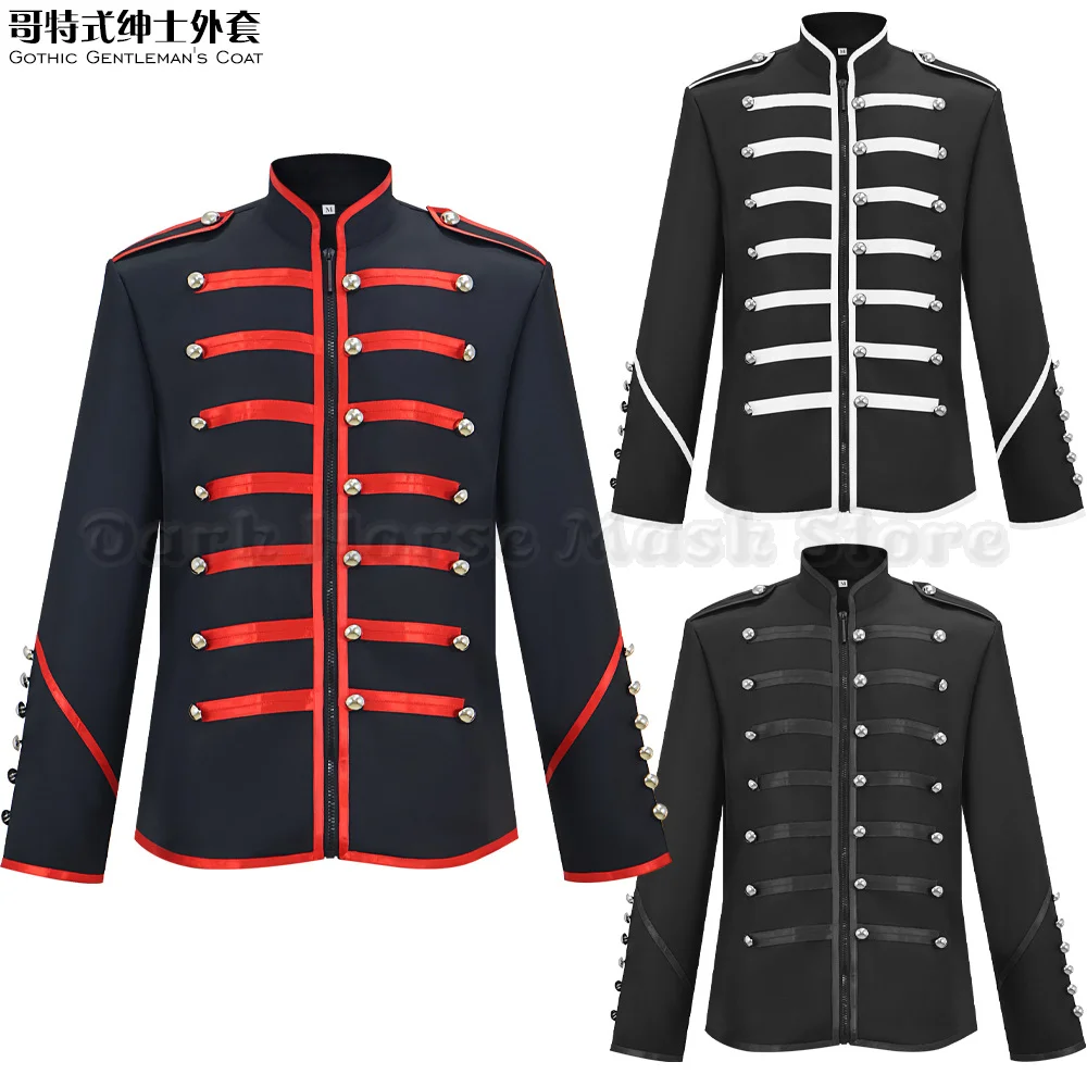 Steampunk Men Gothic Clothing Military Jackets Medieval Vintage Jacket Stand Collar Rock Frock Coat Men's Retro Punk Coat